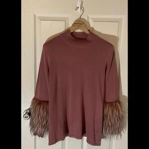 Alfani Women’s Faux Fur Cuffs Mock Neck Withered Rose Size M - A 49